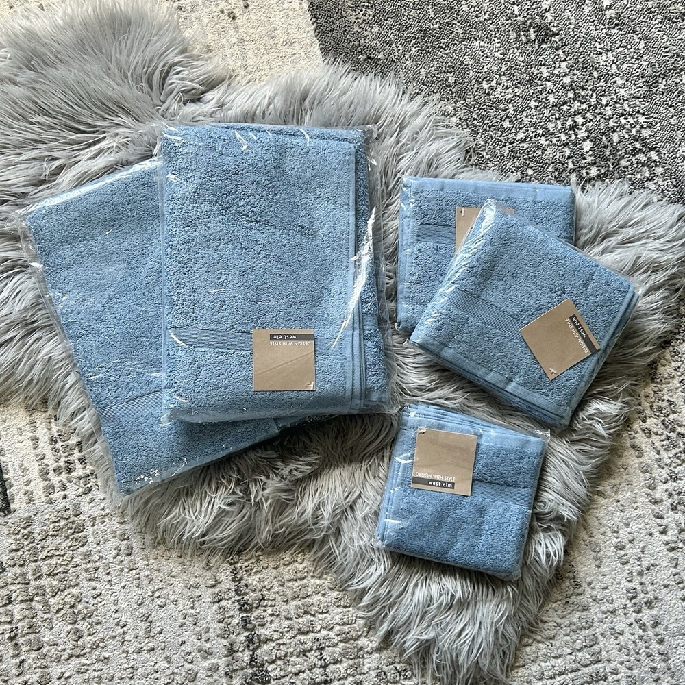 Design‎ With Style West Elm 100% Cotton Blue Towel Bundle Of 5